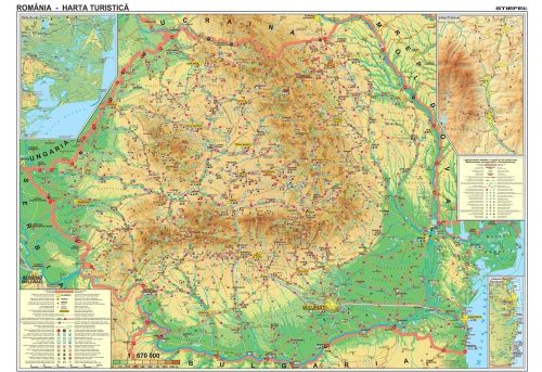 Harta de perete România Turistică șipci lemn